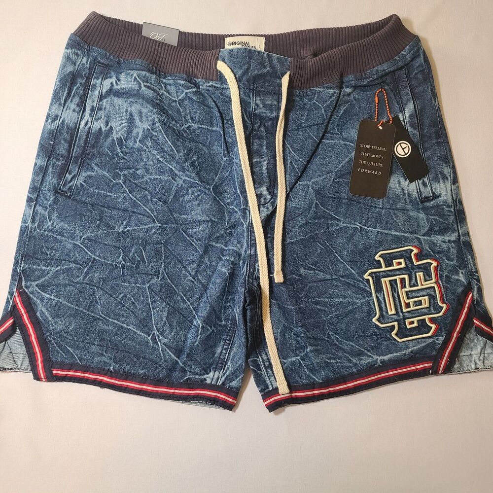 Mens Original Fables "OG" Crinkled Wash Denim Shorts Size Large NWT